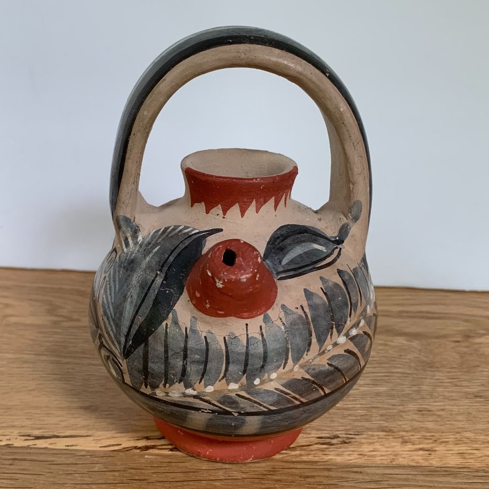 VTG Tonala Mexico Mini Tea Pot Water Jug Folk Art Floral Mexican Hand Painted